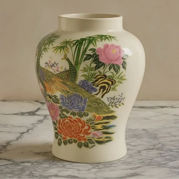 Shibata Japan Porcelain Peacock Ginger Jar - Picture 2 of 6